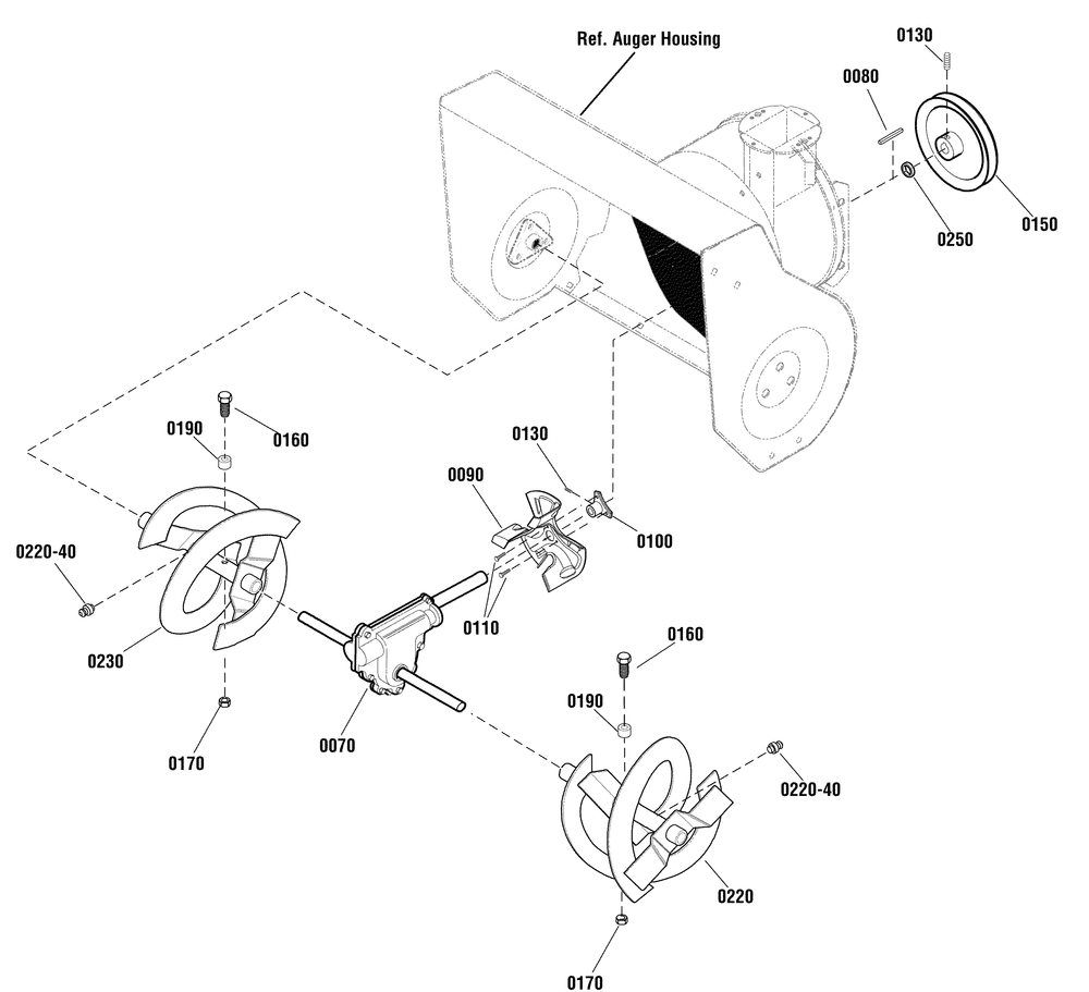 Auger Drive Group Diagram and Parts List for 1696052-CH61900 2011 Briggs and Stratton Snow Blower